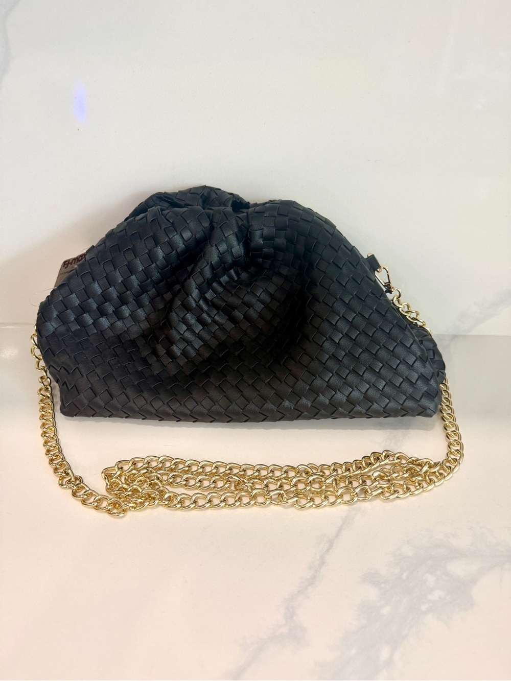 Black Woven Chain Clutch and Crossbody Bag